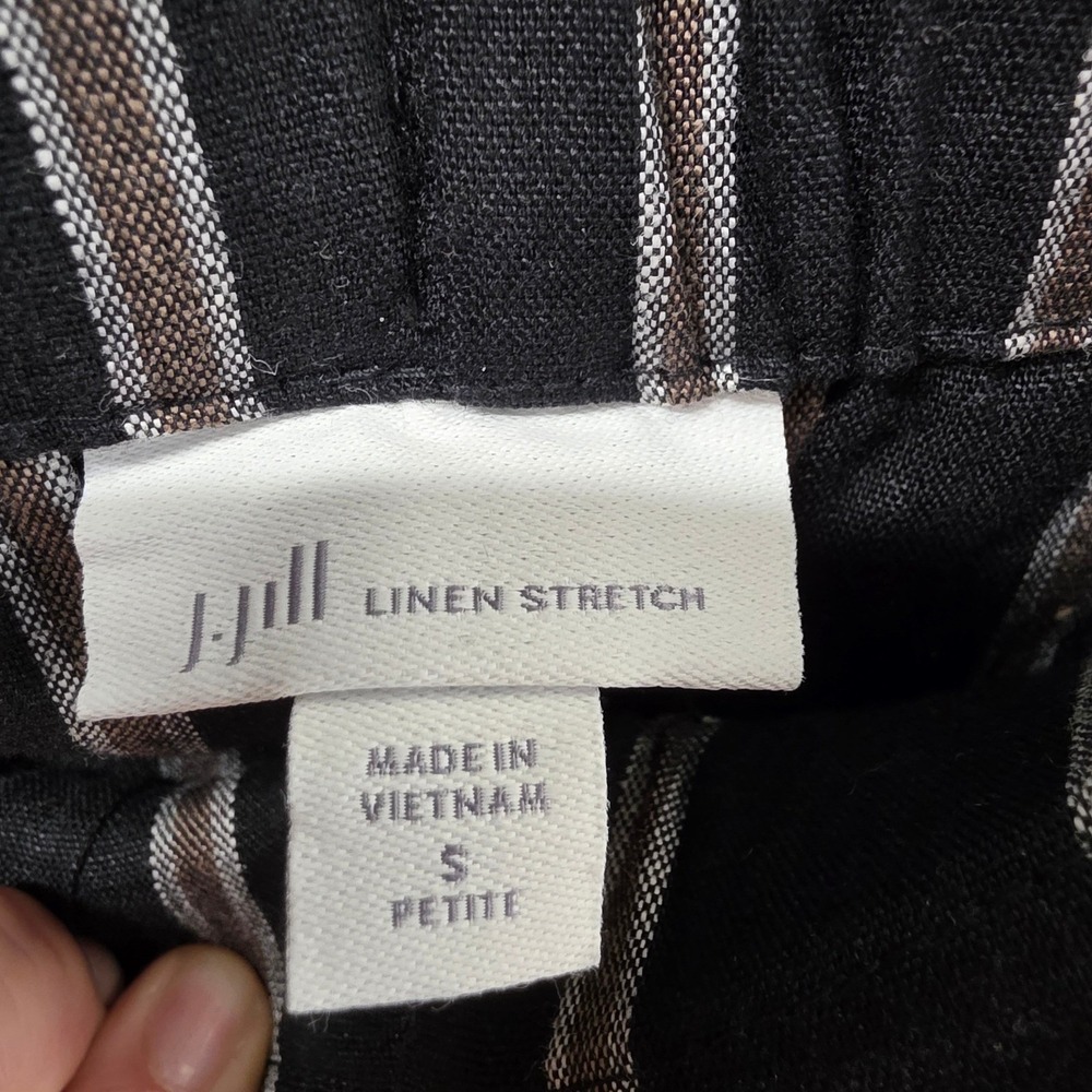 J. Jill Linen Stretch Striped Paperbag Wide Leg Crop Pants Black Petite Small - Picture 4 of 16